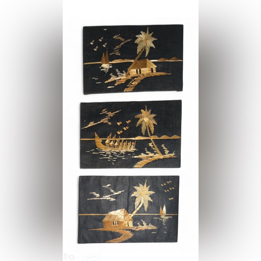 Vintage Rice Straw Art Set of 3